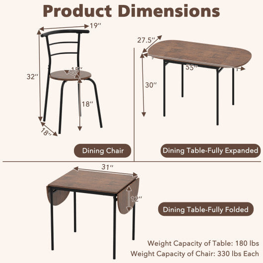 3 Pieces Dining Set with 2 Chairs and Modern Kitchen Table for Small Space-Brown W2B
