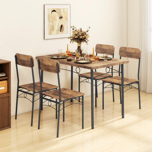 5-Piece Industrial Dining Table Set for 4 for Small Place Apartment-Brown W2B