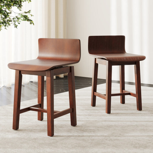 Swivel Dining Chair Set of 2 with Low Back and Curved Seat-Walnut W2B