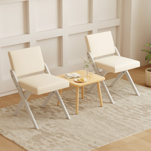 Wooden Dining Chairs of 2 with Rubber Wood Frame and Padded Cushions-White W2B