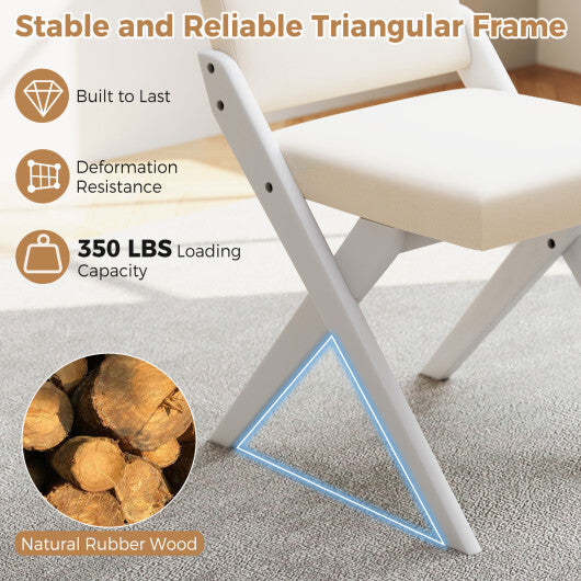 Wooden Dining Chairs of 2 with Rubber Wood Frame and Padded Cushions-White W2B