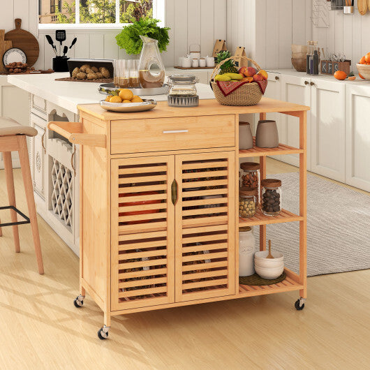 Kitchen Island Cart on Wheels with Sturdy Bamboo Frame-Natural W2B