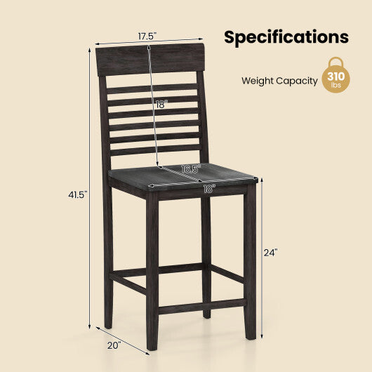 Dining Chair Set of 2 with Footrests and Solid Wood Frame-Gray