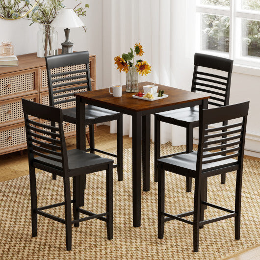 5-Piece Counter-Height Dining Table Set with Rubber Wood Frame and Footrest W2B