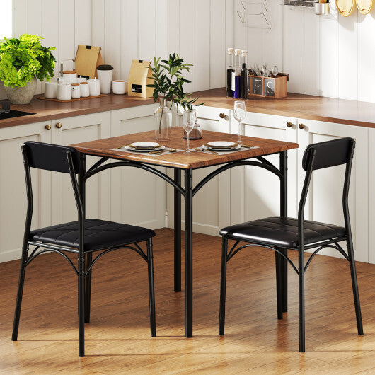 3-Piece Dining Table Set Square Kitchen Table and 2 Chairs for Dining Room-Rustic Brown W2B