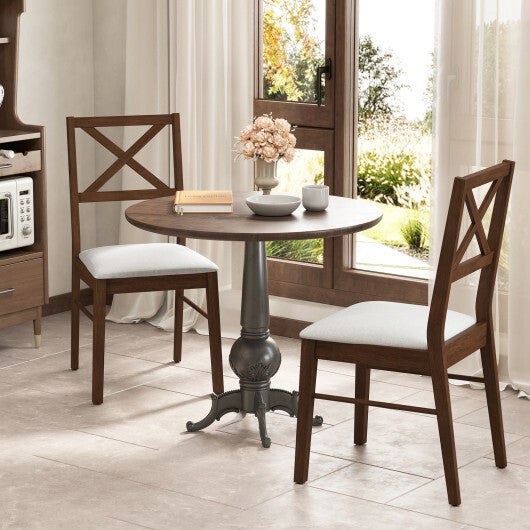 Upholstered Side Dining Chairs Set of 2 with Rubber Wood Frame-Brown W2B