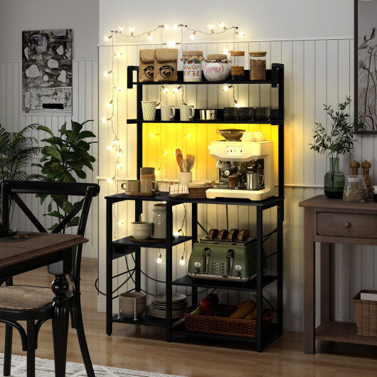 Kitchen Bakers Rack with Power Outlet 5-Tier Microwave Oven Stand with LED Lights-Black W2B