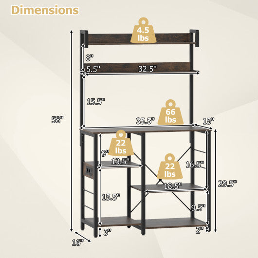 Kitchen Bakers Rack with Power Outlet 5-Tier Microwave Oven Stand with LED Lights-Black W2B