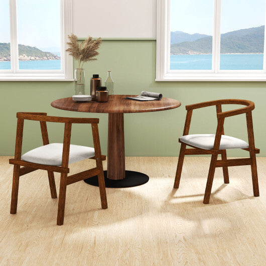 Set of 2 Solid Rubber Wood Dining Room Chairs with Wrap-around Armrest-Walnut W2B