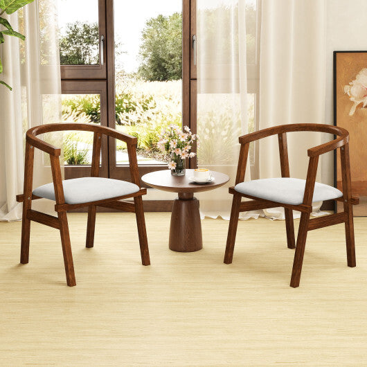 Set of 2 Solid Rubber Wood Dining Room Chairs with Wrap-around Armrest-Walnut W2B