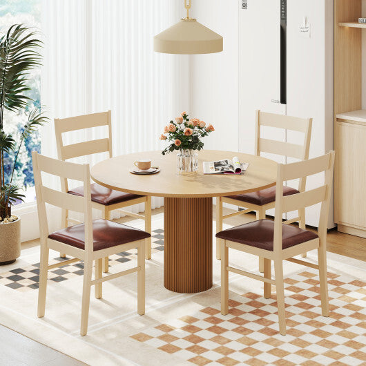 Wooden Dining Chair Set of 2 PU Leather Upholstered Kitchen Armless Chairs-White