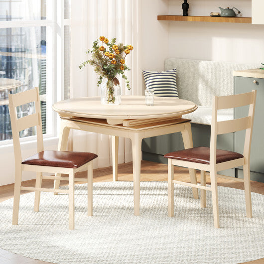 Wooden Dining Chair Set of 2 PU Leather Upholstered Kitchen Armless Chairs-White W2B