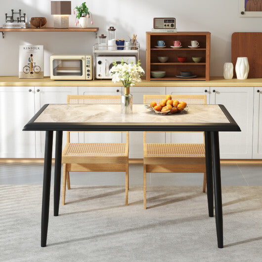 Sintered Stone Dining Table 44" Rectangular Kitchen Table with Metal Frame Indoor Modern Breakfast Table for Living Room Dining Room-Golden W2B
