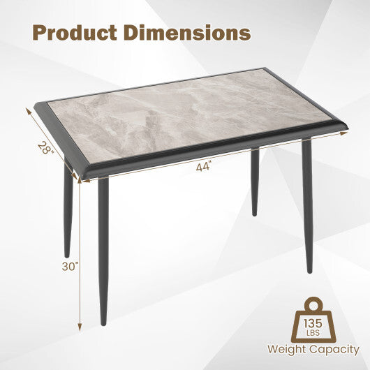 Sintered Stone Dining Table 44" Rectangular Kitchen Table with Metal Frame Indoor Modern Breakfast Table for Living Room Dining Room-Golden W2B