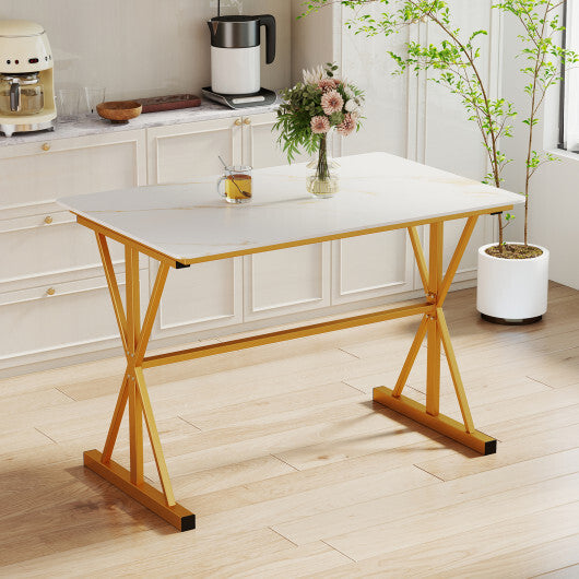 44 Inches Sintered Stone Dining Table with Metal Frame and Faux Marble Tabletop-White W2B