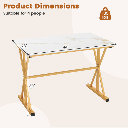 44 Inches Sintered Stone Dining Table with Metal Frame and Faux Marble Tabletop-White W2B