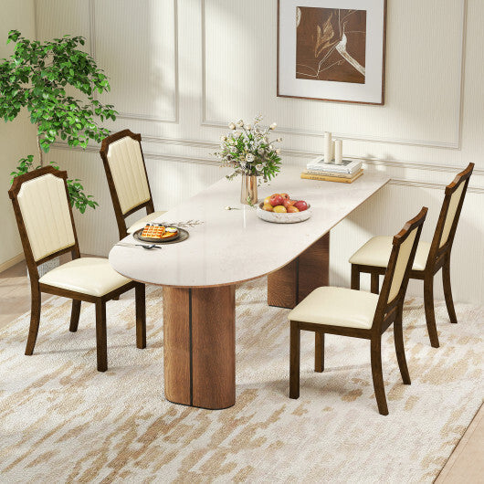 Dining Chair Set of 2 with PU Leather and Rubber Wood Frame-Brown W2B