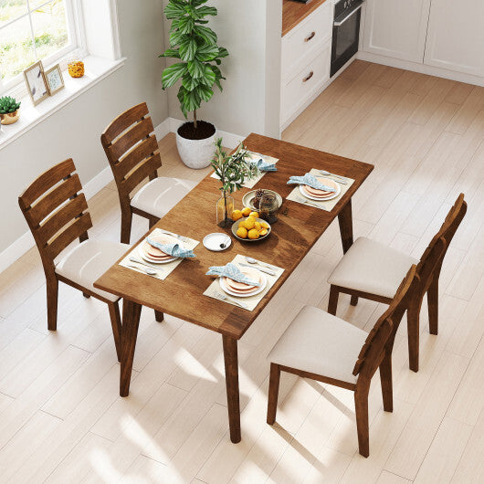 Dining Chair Set of 2 with Slatted High Backrest and Rubber Wood Legs-Brown