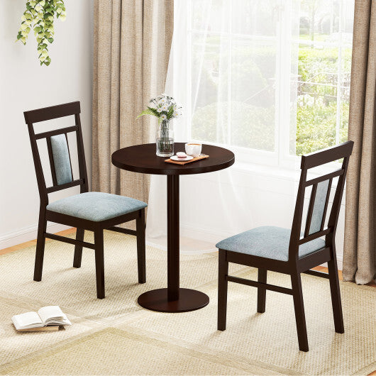 Wooden Dining Chair Set of 2 Linen Fabric Upholstered Kitchen Chairs with Rubber Wood Frame