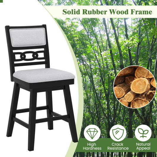 25 Inch Bar Stools Set of 2 with Upholstered Backrest and 360? Rotation Seat-Black W2B