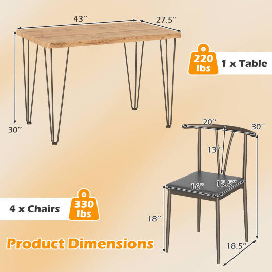 5-Piece Space-saving Dining Table Set Industrial Rectangular Kitchen Table and 4 Armless Chairs-Black W2B