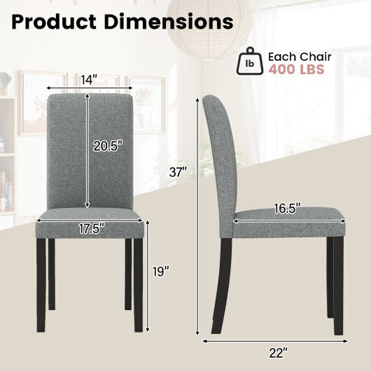 Dining Chair Set of 2 Mid-Century Modern Chairs with Rubber Wood Legs-Gray W2B
