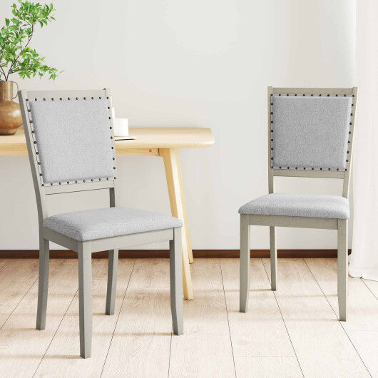 Farmhouse Dining Chair Set of 2 Fabric Upholstered Kitchen Chairs-Grey W2B