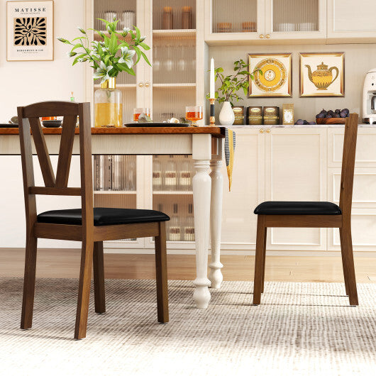 Wooden Dining Chair Set of 2 with PU Leather Upholstered and Rubber Wood Frame-Brown W2B