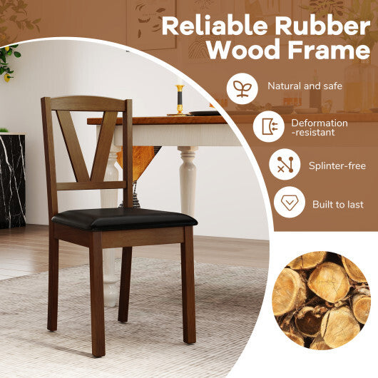Wooden Dining Chair Set of 2 with PU Leather Upholstered and Rubber Wood Frame-Brown W2B