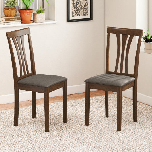 Wooden Dining Chairs Set of 2 with Linen Fabric Upholstered and Rubber Wood Frame-Brown W2B