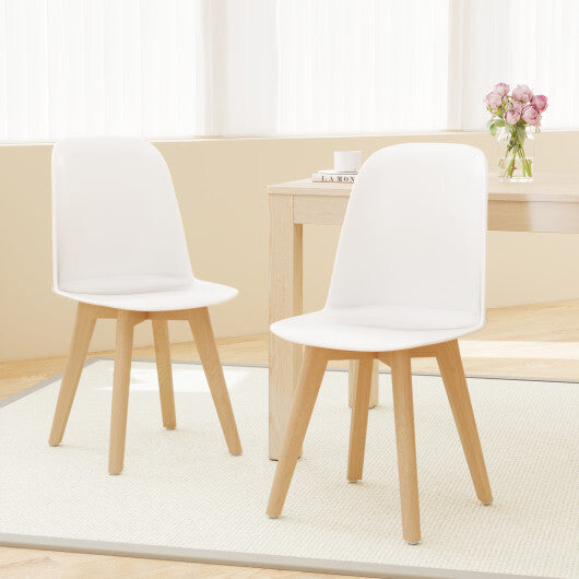 Modern Dining Chair Set of 2 with Solid Beech Wood Legs and Tilt Backrest-White W2B