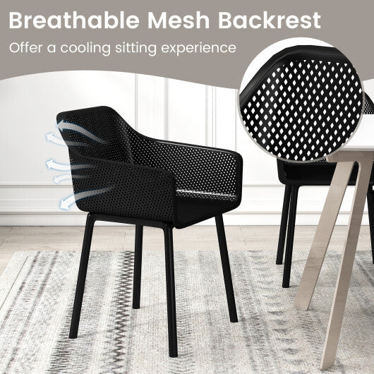 Modern Plastic Dining Chairs Set of 2 Kitchen Armchairs with Breathable Mesh Backres-Black W2B