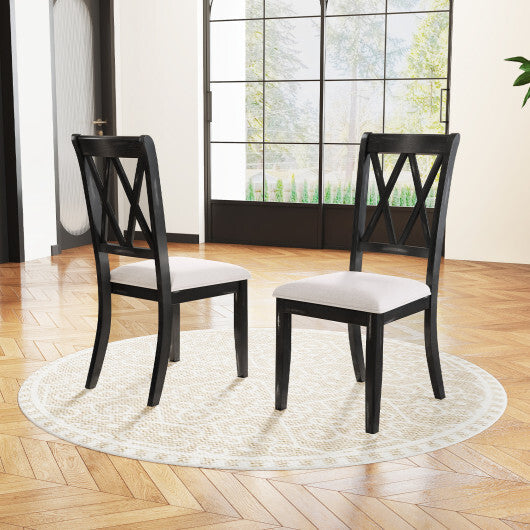 Dining Chairs Set of 2 Kitchen Side Chairs with Curved Cross Back-Beige W2B