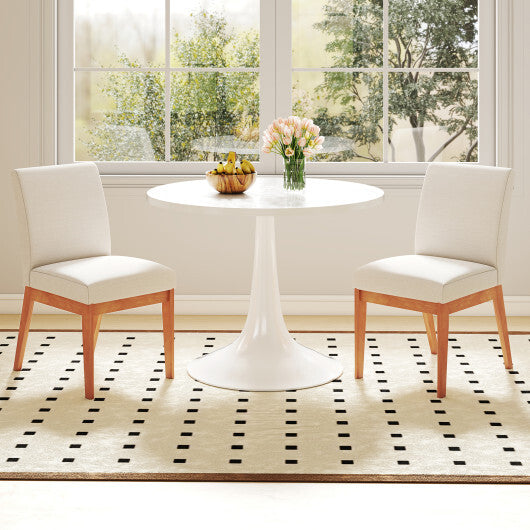 Upholstered Dining Chairs Set of 2 Kitchen Armless Side Chairs with Rubber Wood Legs-Beige W2B