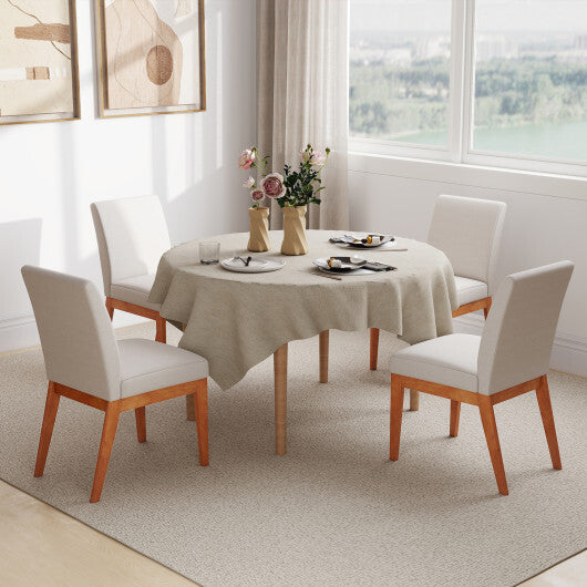 Upholstered Dining Chairs Set of 2 Kitchen Armless Side Chairs with Rubber Wood Legs-Beige W2B