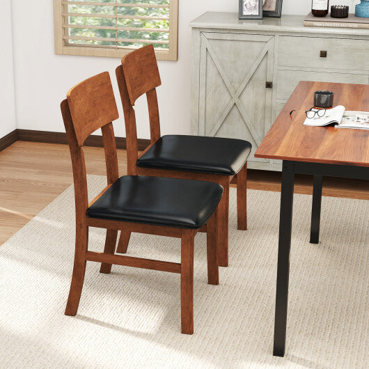 Dining Chairs Set of 2 with Rubber Wood Legs and Faux Leather Upholstered Seat-Black W2B