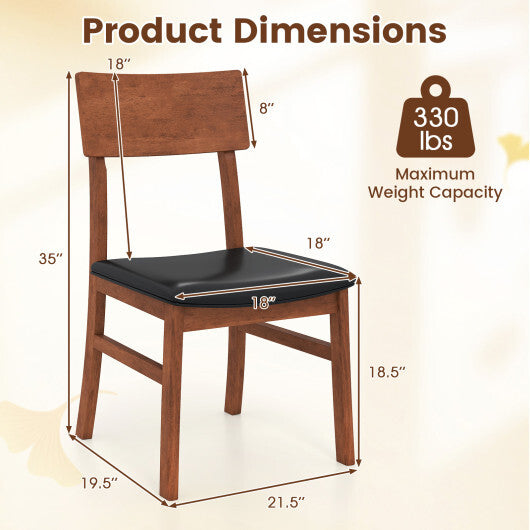 Dining Chairs Set of 2 with Rubber Wood Legs and Faux Leather Upholstered Seat-Black