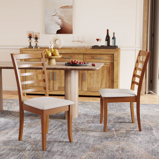 Wooden Dining Chair Set of 2 Modern Upholstered Kitchen Chair-Beige W2B