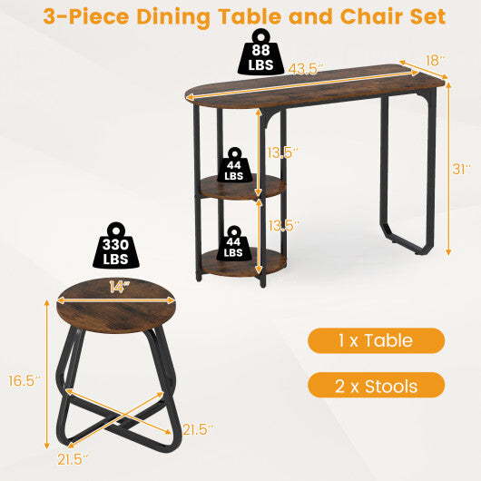 3-Piece Industrial Dining Table Set for Small Space-Black W2B