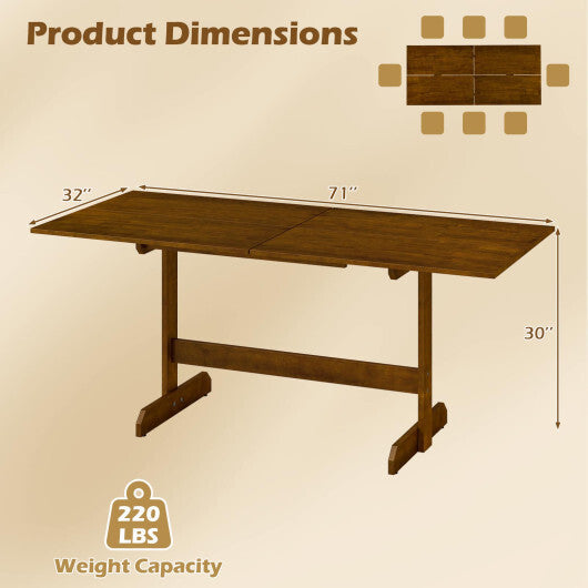 71 Inch Farmhouse Dining Table Wooden Kitchen Table for 6-8 with Rubber Wood Legs-Walnut W2B
