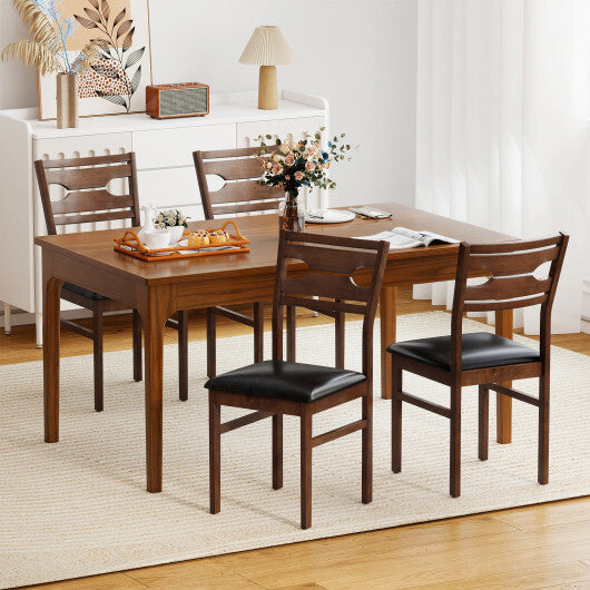 Wooden Dining Chair Set of 2 with PU Leather Padded Seat and Rubber Wood Frame-Walnut W2B