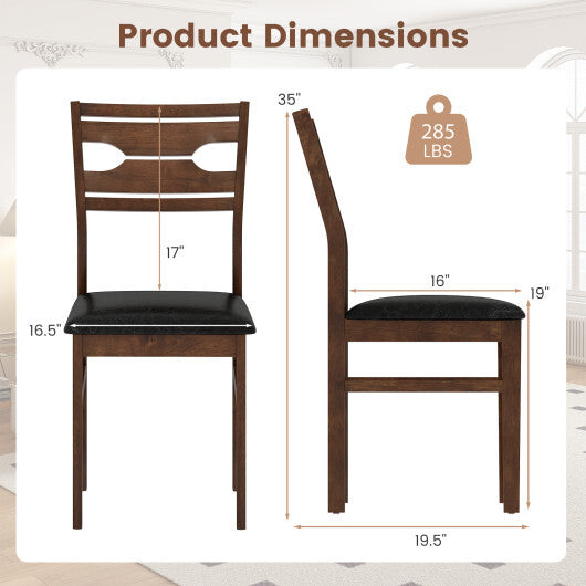 Wooden Dining Chair Set of 2 with PU Leather Padded Seat and Rubber Wood Frame-Walnut W2B
