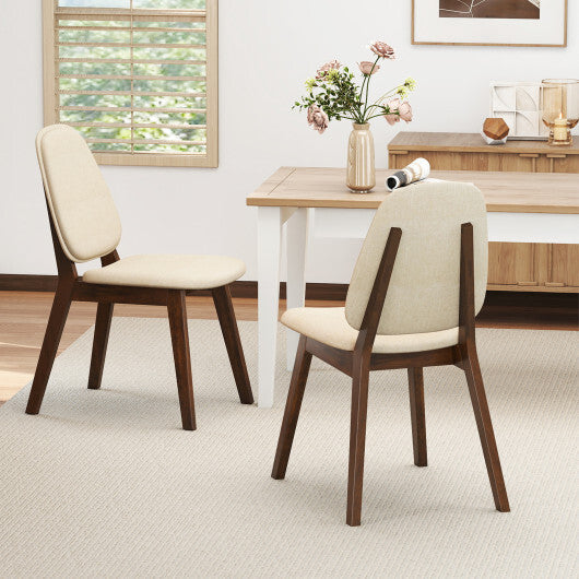 Wooden Dining Chair Set of 2 Mid-Century Modern Upholstered Side Armless Chair-Brown W2B