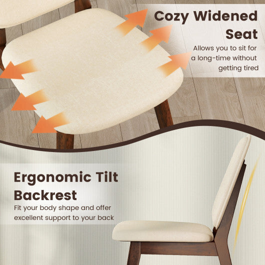 Wooden Dining Chair Set of 2 Mid-Century Modern Upholstered Side Armless Chair-Brown W2B
