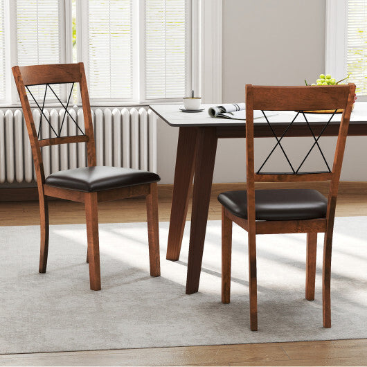 Dining Chair Set of 2 Fabric Upholstered Kitchen Armless Chairs with Rubber Wood Frame-Walnut W2B