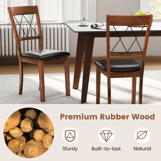 Dining Chair Set of 2 Fabric Upholstered Kitchen Armless Chairs with Rubber Wood Frame-Walnut