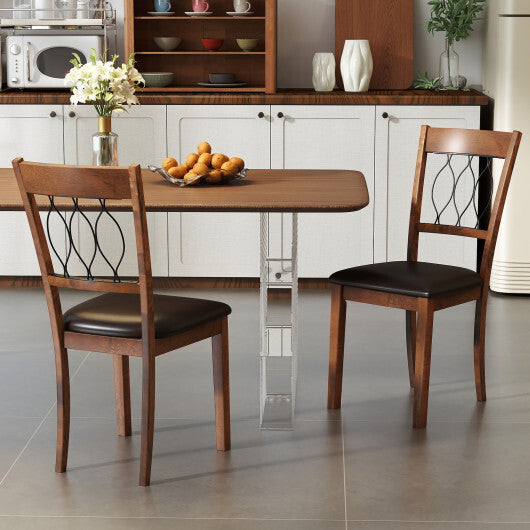 Set of 2 Dining Chair Fabric/Faux Leather Upholstered with Padded Seat-Walnut W2B