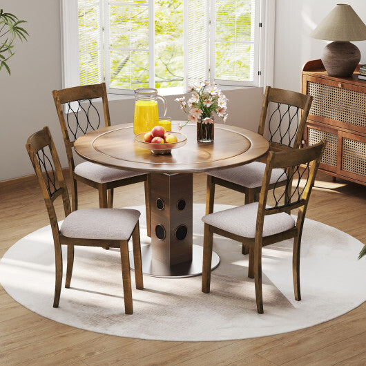 Set of 2 Dining Chair Fabric/Faux Leather Upholstered with Padded Seat-Walnut