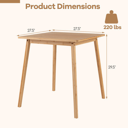 27.5 Inch Square Bamboo Dining Table for 2-4 People-Natural W2B