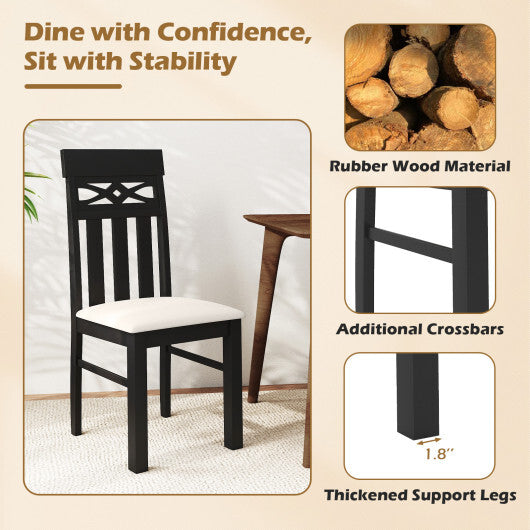 Dining Chairs Set of 2 High Back Dining Room Chairs with Padded Seat and Rubber Wood Frame-Black W2B